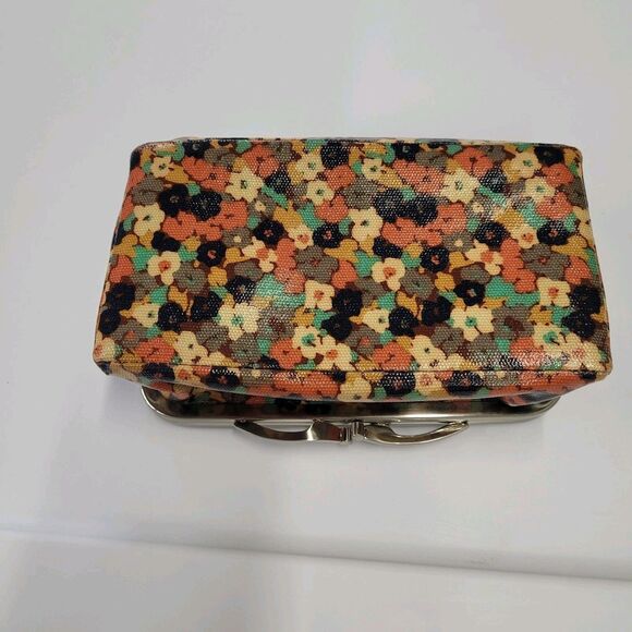 Fossil Key-per Poppy Floral Cosmetic Case Silver Kiss Lock Frame Mirror NWOT - Picture 3 of 9